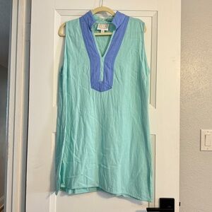 Sail to Sable Linen Aqua Green & Blue Sleeveless Shift Dress Size XL